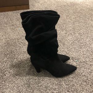 Black Swede heeled boots